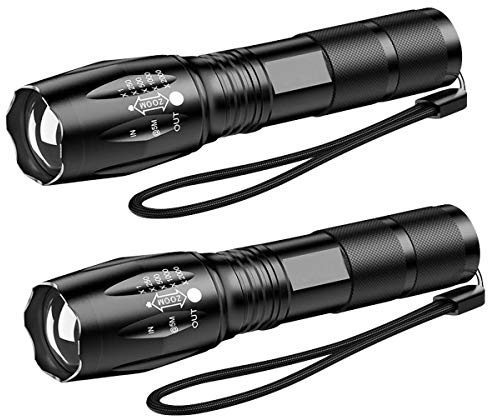 Ultra Bright Flashlights, LED Tactical Flashlight, Zoomable Adjustable Focus, IP65 Water-Resistant, Portable, 5 Light Modes for Indoor and Outdoor,Camping,Emergency,Hiking (2 Pack)