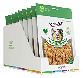 DOKAS Hühnerbrust in Stückchen – Glutenfreier Premium Snack in praktischer Größe für Hunde – Ideal zum Training – 9 x 200 g