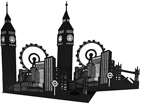 Sujetalibros de Arte, Arquitectura Europea Americana, Estilo histórico, Libro de Archivos, Escuela, Oficina o Regalo, Acero Pesado Antideslizante, Negro, 1 par (Rueda de la Noria de Londres)