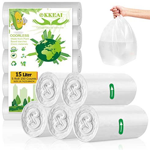 OKKEAI Small Trash Bags White 4 Gallon Bathroom Garbage Bags, 150 Count