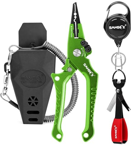 SAMSFX Aluminum Locking Pliers for Fishing Fishing Pliers with Quick Nail Knot Tying Tool and Zinger Retractor