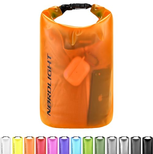 Nordlight Dry Bag 5L Wasserdichter Beutel - (Orange) Wasserdichter Packsack Mit Roll Top Verschluss Und Schultergurt | Schwimmen, Baden, Strand, Kanu, Stand Up Paddling, Tauchen