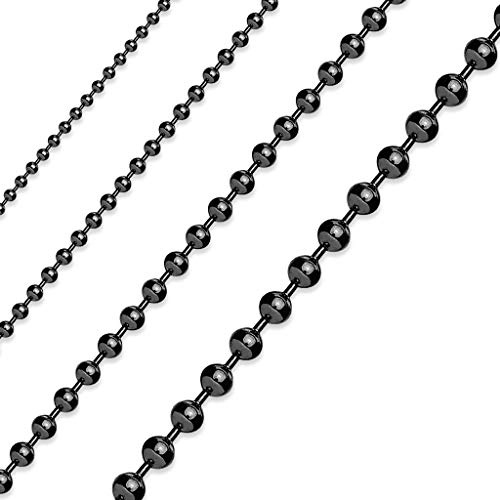 Paula & Fritz® Edelstahl Hals-Kette Damen Schwarz 410-mm Lang 1,5-mm Breit ca 6-Gramm Herren-Kette Hals-Schmuck Kugelkette Frauen-Ketten Männer-Ketten