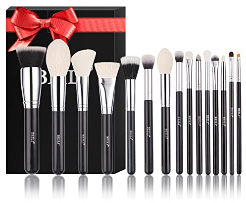 BEILI Set Pennelli Trucco, 15 Set Pennelli Make up Professionali, per Fondotinta, Cipria, Fard, Correttore Ombretto, Eyeliner, Set di Pennelli,Capelli Naturali di Capra Sintetici
