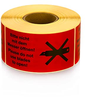 MD Labels Warnetiketten auf rolle 100x50mm 500 Stück Bitte nicht mit dem Messer öffnen!- Please do not use blades to open! -Versandaufkleber - Versandhinweis Haftetiketten
