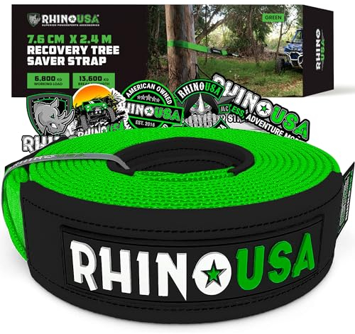 Rhino USA Abschleppseil mit Baumschutz 7.6 cm x 2.4 m - Hebeschlinge im Labor getestete Bruchfestigkeit von 13,600 kg (MIN) - Robuste Zugschnur - verstärkte Schlaufengurte - Grün