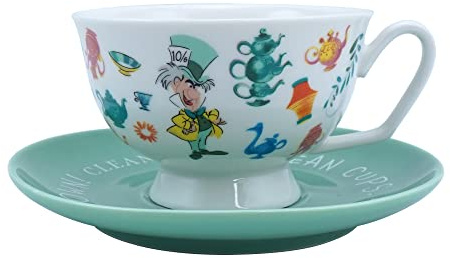 Disney Alice nel paese delle meraviglie, set di tazze e piattini, lavabile in lavastoviglie, set di 1 tazza e piattino, regalo Alice nel paese delle meraviglie