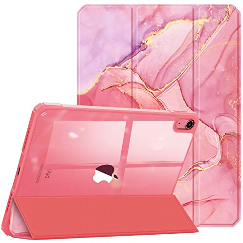 Fintie Hybrid Hülle für iPad A16 11./ 10. Generation (2025/2022, 11/10.9 | Ultradünn Schutzhülle mit transparenter Rückseite Abdeckung Case, Auto Schlaf/Wach, Marmor Pink