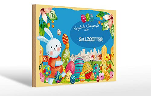 FEMER Cartel de madera de Pascua, 30 x 20 cm, rejilla de salado, regalo decorativo de madera