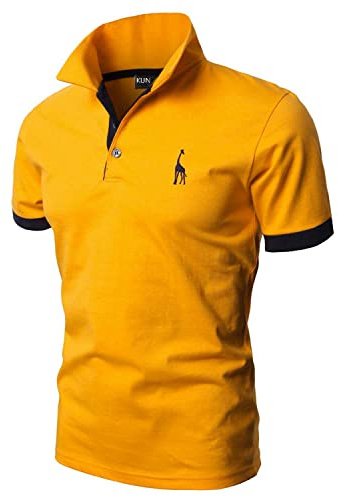KUNJLELP Pikétröja herr kortärmad sommar giraffbroderi T-shirt M-3XL T-shirt skjorta arbetskläder, A-gul, XL
