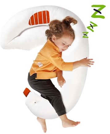 Choc chick Curve Long Kids Body Pillow,36X27inches Swans Shape Soft Child Hug Sleep Toddler Pillow,Hand Washable 100% Organic Cotton Pillowcase Toddler Pillows for Sleeping