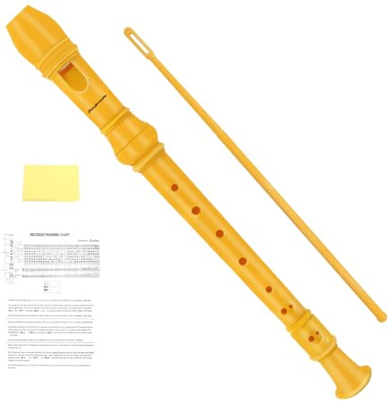 Soulmate Soprano Recorder Instrument for Beginners Kids Students, German Style C Key 8 Holes Recorder Instrument 3 Piece with Cleaning Kit, Packing Bag (Yellow)