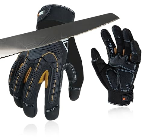 Vgo... 1Pair Cut resistant work gloves,Cut proof gloves for men，ANSI level A5，Impact Gloves,Anti-Vibration Gloves,Rigger Gloves,Heavy Duty(SL8849IPA5,L)