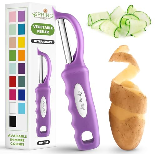 Spring Chef Premium Swivel Vegetable Peeler, Comfortable Handle and Ultra Sharp Stainless Steel Blades - Perfect Kitchen Peeler For Veggie, Fruit, Potato, Carrot, Apple - Orchid