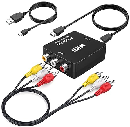 Chodwe RCA to HDMI Converter, RCA to HDMI Adapter, 1080P Mini Composite CVBS AV to Hdmi Video Audio Converter Adapter for N64 Wii PS2 PS3 Xbox VHS(Only for TV with HDMI Port)