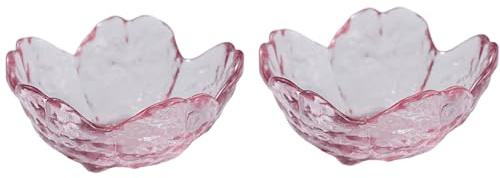Soulnioi Lot de 2 bols à sauce en verre japonais en fleurs de cerisier - Mini bols à dessert en cristal avec cuillères pour glace, collations, sauces, sushis - Rose