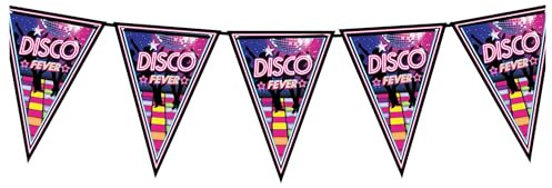FIESTAS GUIRCA | Fanion Disco Fever (3m/20x30 cm) - Décoration en Papier pour Fêtes de Graduation - Idéal pour Célébrations et Thèmes Disco - Multicolore