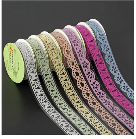 Wisafory 7 Rollen Washi Tape Selbstklebend Spitze Deko Klebeband Bunte Glitzer Klebebänder Masking Tape Durchbrochene Spitzenband Dekoband für DIY Handwerk Scrapbook Karten Dekorative