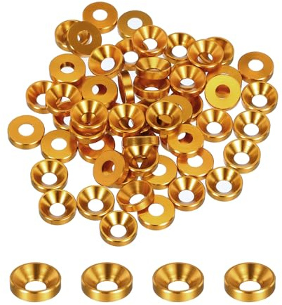 QUARKZMAN 60 Pièces M4 Rondelles à Contre-Alésage, 10mm/0,39 Pouces en Alliage d'Aluminium Anodisé, Joints de Tête pour Vis RC/FPV/PC/Pièces d'Accessoires de Drone, Or