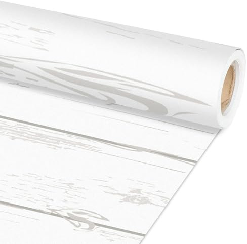 Qyeahkj Rustikale weiße Holz-Pinnwand-Papierrolle – lichtbeständige Holzmaserung, Dekoration für Kunst, Handwerk, Klassenzimmerbedarf, 45 cm x 6 m