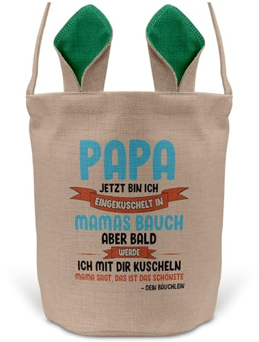 22Feels Werdender Papa Schwangerschaft Ostern Osterkorb mit Henkel Ostergeschenk Tragetasche Ostern Deko Osternest Körbchen Hasenohren (Beige/Grün)