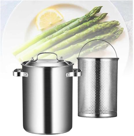 UNbit Pasta Pots Asparagus Steamer Pot, 304 Stainless Steel Pasta Cooker with Strainer Basket, 5L Spaghetti Pot for Home Kitchen, Restaurant Pot