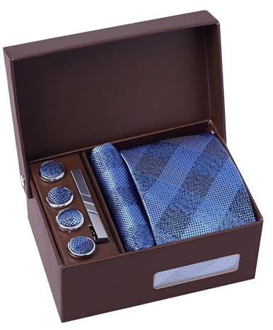 BRERA 67 Set Krawatten für Herren mit Taschentücher, Manschettenknöpfe, Krawattenklammer und Knopfdeckel elegant für Office, Hochzeit, Anzug, Hemd | Geschenkbox Hochzeit Herren | Männer Geschenkset