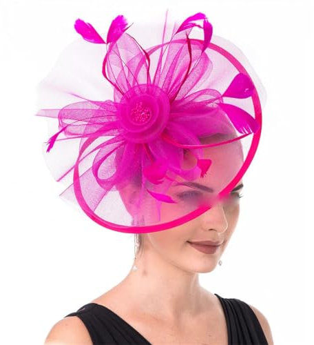 Yeuyyben Schwarzer Fascinator für Damen, Hochzeit, Pillbox, Hut, Blume, Netzschleier, Fascinator, Kopfbedeckung, Haarspange, Party-Kopfschmuck, fuchsia, Einheitsgröße