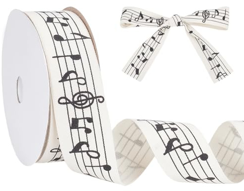 NBEADS 10m Musiknoten Bänder, 2.5cm Musiknoten Craft Band Einseitig Bedrucktes Musiknoten-Baumwollband mit Spule für Geschenkverpackung Party Dekoration Nähen Handwerk