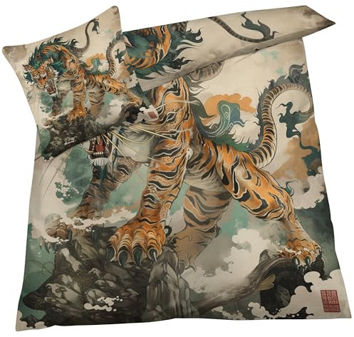 YELDAN Bettwäsche Tiger 140x200 - Bettbezug Tiere, Bettwäsche-Sets 2 teilig, Weich & Atmungsaktiv Mikrofaser Wendebettwäsche und 1 Kissenbezug 80x80 mit Umschlag