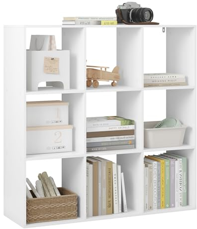 WOLTU Bücherregal mit 9 Fächern, Würfelregal Standregal Büroregal Aufbewahrungsregal, offenes Regal für Wohnzimmer Schlafzimmer Büro, 94x93x29,5 cm, Weiß, SK047ws