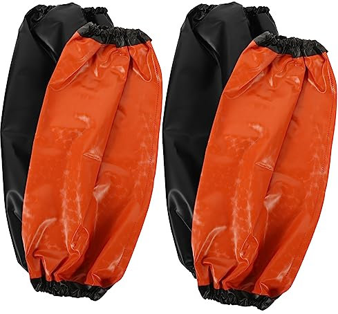 OKUMEYR Waterproof Arm Sleeves Covers Oil-proof Pvc Kitchen Oversleeves Black Red 2 Pairs for Cooking and Work Protection