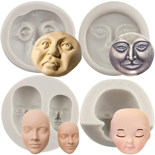 MYPRACS Moon Face Silicone Mould Human Face Fondant Mould Set of 4 | Cake Decorating Chocolate Candy Cupcake Topper Decorating Polymer Clay