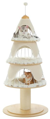 PAWZ Road Árbol de Navidad para Gatos, Torre de Varios Niveles de 130 cm Con Poste Rascador de Sisal de 14 cm y 3 Condominios Grandes