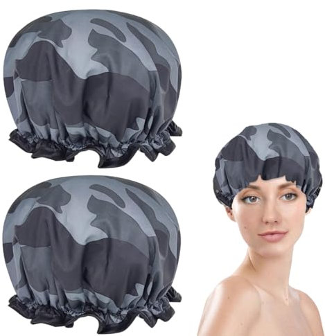 2 pezzi Cuffia da doccia, doppio strato, in raso setoso, grande, impermeabile, riutilizzabile, per doccia, per uomini e donne, accessori per salone spa cuffia doccia donna cuffia doccia cuffie