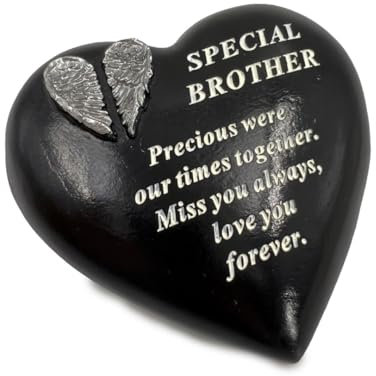 Special Brother Angel Wings Memorial Black Heart Grave Plaque Graveside Ornament Decoration