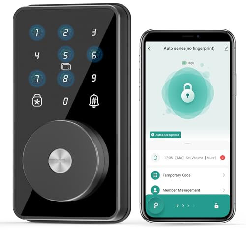 Cerradura inteligente, cerradura de puerta de entrada sin llave 4 en 1 para puerta delantera, cerradura de puerta de 6 códigos digitales con teclado, cerrojo inteligente Bluetooth, control de