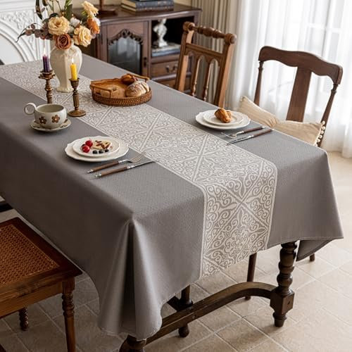 FeinKulturia Tischdecke Abwaschbar Verdickte Design Grau Tischdecken 100x140cm Luxuriös Optik Tischläufer aus Baumwoll Leinen Material Wasserabweisend, Tischtuch Dauerhaft Kratzfest für Esstisch