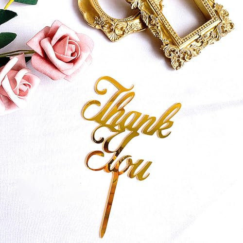 Thank you Cake Toppers,Acrylic Golden Thank You Cupcake Picks for Birthday Anniversary Baby Shower Wedding Bridal Shower Party Decoration Supplies