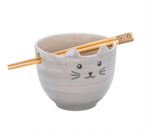 Sass & Belle Cat Noodle Bowl with Chopsticks – Cute Ceramic Noodle Bowl for Soup, Pho, Rice – Ramen Bowl Set – Gift for Cat Lovers – Sass and Belle Kitchenware