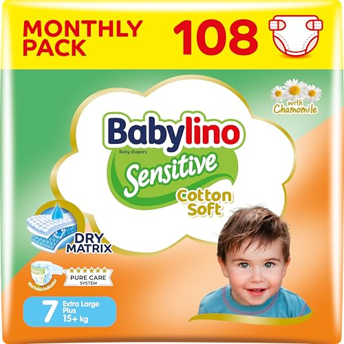 Babylino Sensitive, 108 Couches Taille 7, Extra Large Plus (15+ kg), 108 unités