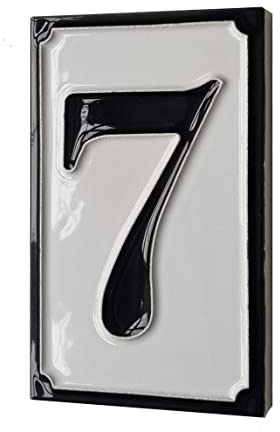 Piastrelle in ceramica bianca e nera dipinte a mano in stile italiano con numeri civici personalizzati 11 x 7 cm (numero 7)