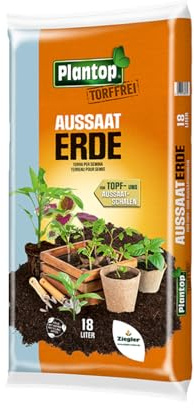 Plantop torffrei Aussaaterde – 18 Liter Spezialerde zur Aussaat, Anzucht & Pikieren – Kultursubstrat ohne Torf – Mit Kokosmark, Holzfaser & Perlite – 100% torffrei & klimafreundlich 18,0 Liter