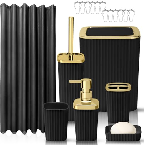 Bambus Badaccessoires 6-teiliges Set (Schwarz)