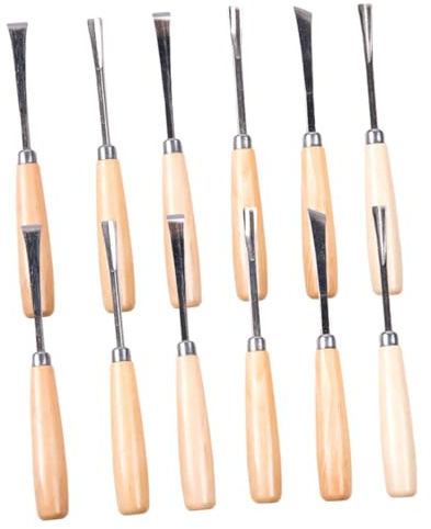 Acciaio, Set di Scalpelli da Intaglio per Legno, 12 Pezzi | Scultura e Lavori Artigianali, per Professionisti e Principianti, Utensili Adatti a Pelle e Sigillo