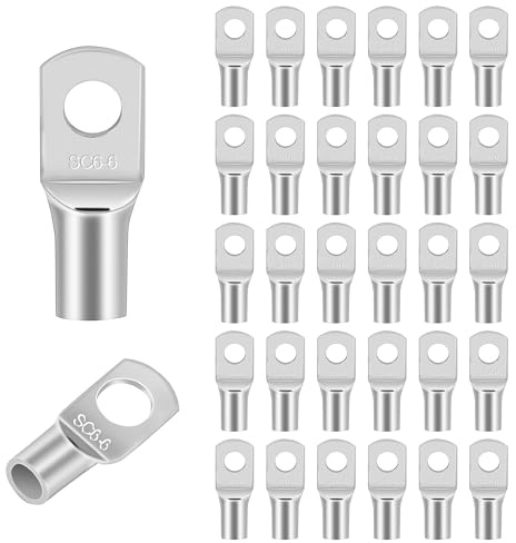 30PCS Copper Alloy Ring-Type Connectors - Silver Crimp Terminals for Battery Wiring, Automotive & Industrial Cable Connections (SC6-6 Size)