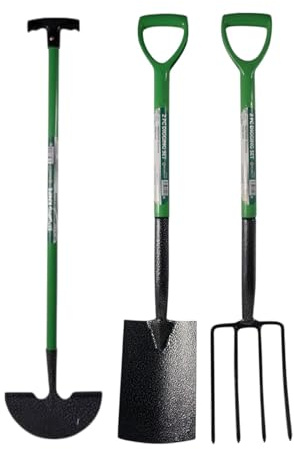 HomeVibe Garden Tool Set – 3 Piece Heavy Duty Set with Spade, Fork & Edging Hoe – Durable Carbon Steel Heads & Wooden Handles – Ideal for Digging, Edging, Cultivating & Landscaping