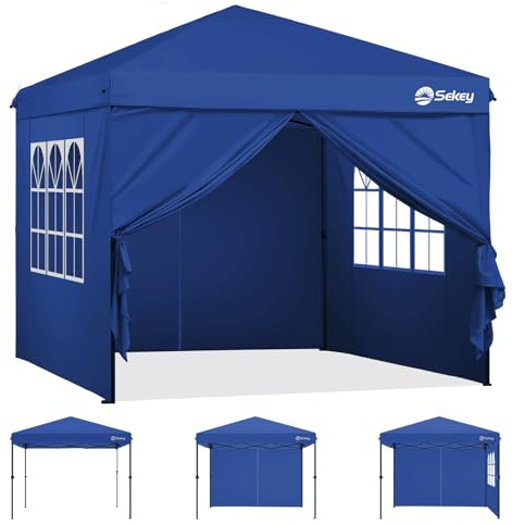 Sekey Pop Up Pavillon 3x3 Wasserdicht Stabil, Faltpavillon 3m x 3m mit Seitenwänden, Partyzelt Faltbar für Camping Party, Stufenlos Höheverstellbar 250 bis 270cm, Premium Serie 3x3, Navy