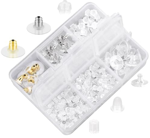 Teouuas 500 Piezas Tuercas para Pendientes, Silicona Tuercas de Pendientes | 6 Estilos Transparente Silicona Cierres Pendiente, Tapón Posterior de Pendiente de Seguridad, para Hacer Joyería Bisutería