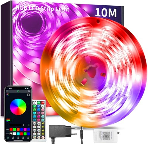 BATHEBRIGHT Led Strip 10m RGB LED Streifen mit Fernbedienung Bluetooth Musik Sync Timer-Einstellung Dimmbar Farbwechsel Led Lichterkette Lichtband Leiste Band für Zuhause Party